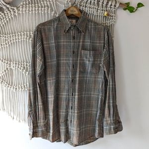 Viyella Burberry Plaid Wool-Cotton Button-Down Shirt Medium